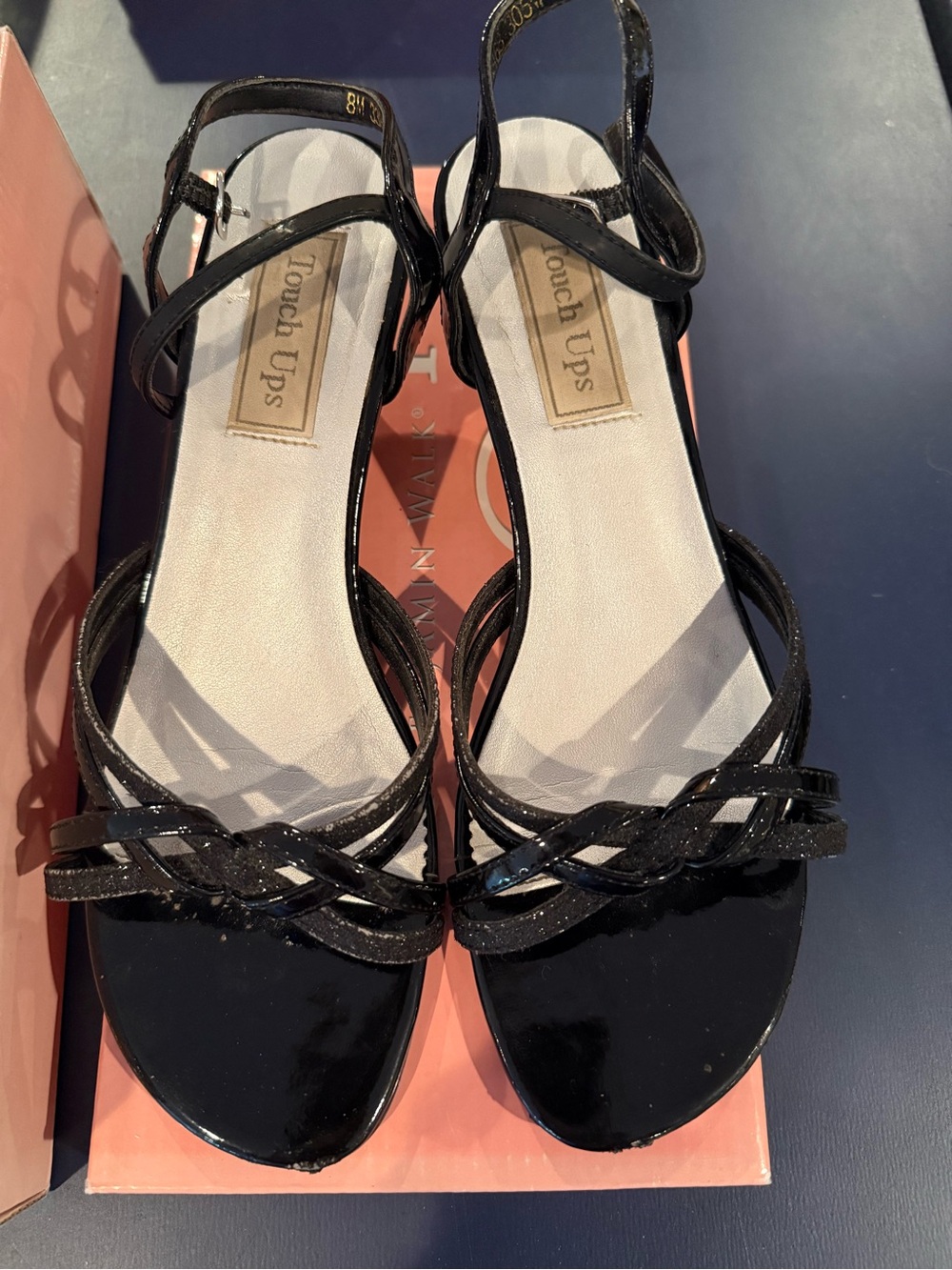 Touch Ups Black Patent Strappy Sandals with Braided Detail